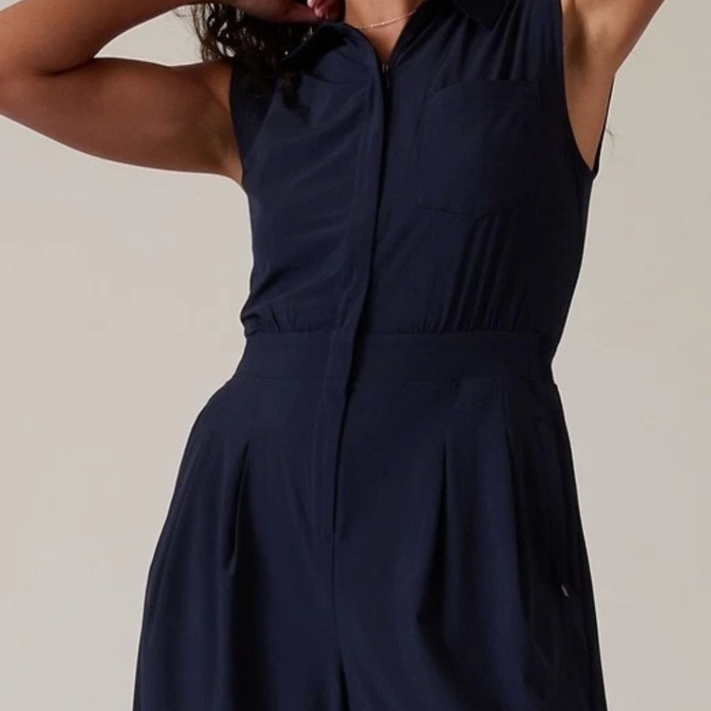New Athleta Brooklyn Heights Wide Leg Jumpsuit Size 14 Tall Navy - Picture 3 of 8